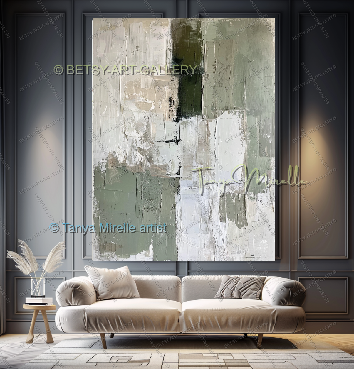 Quiet Green White Composition - Large Abstract Texture Painting