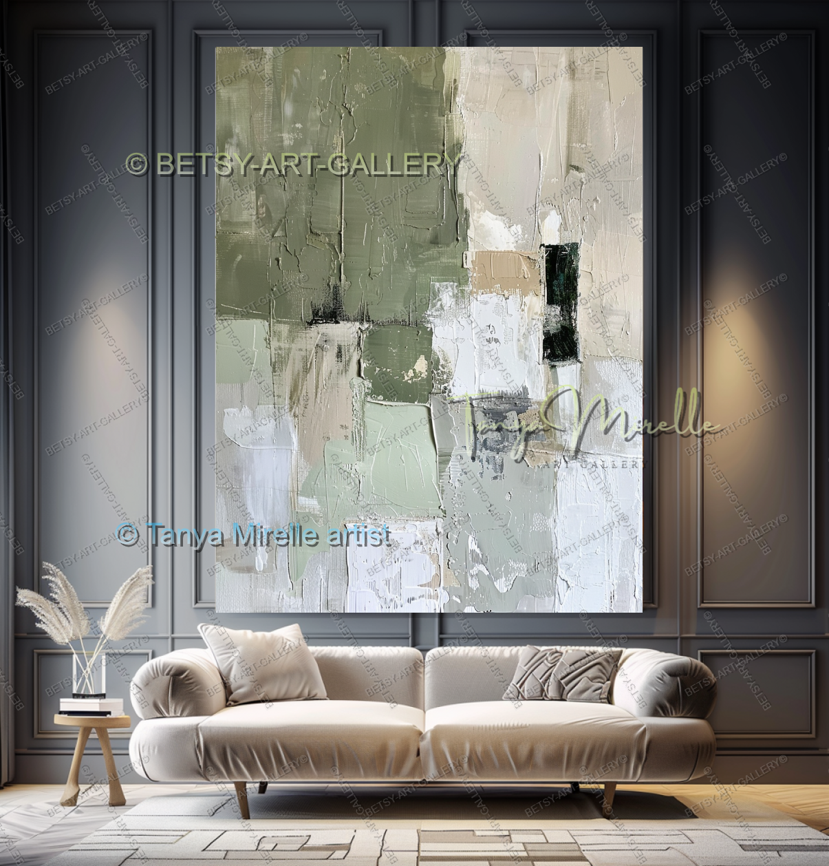 Quiet Green White Composition - Large Abstract Texture Painting