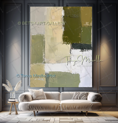 Modern Neutral Tones with Sage Green - Large Abstract Statement Piece