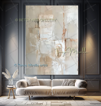 Soft White Abstract Painting – Handcrafted Canvas Wall Art, No Frame