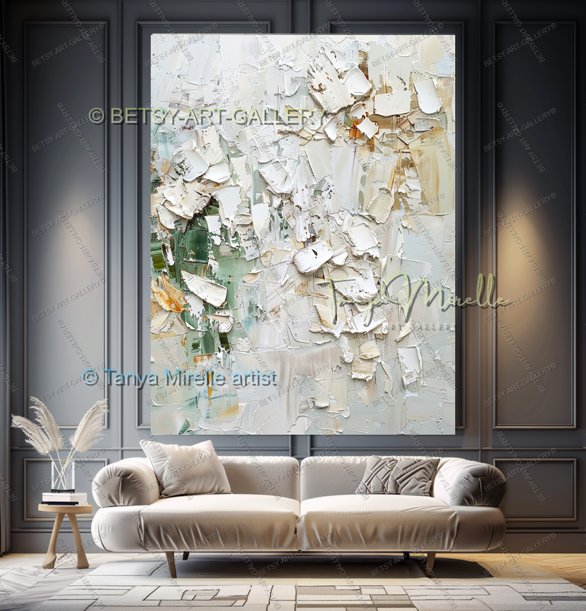 Luxury Neutral Wall Decor - Large Impasto Canvas for Living Room