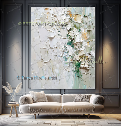 Luxury Neutral Wall Decor - Large Impasto Canvas for Living Room