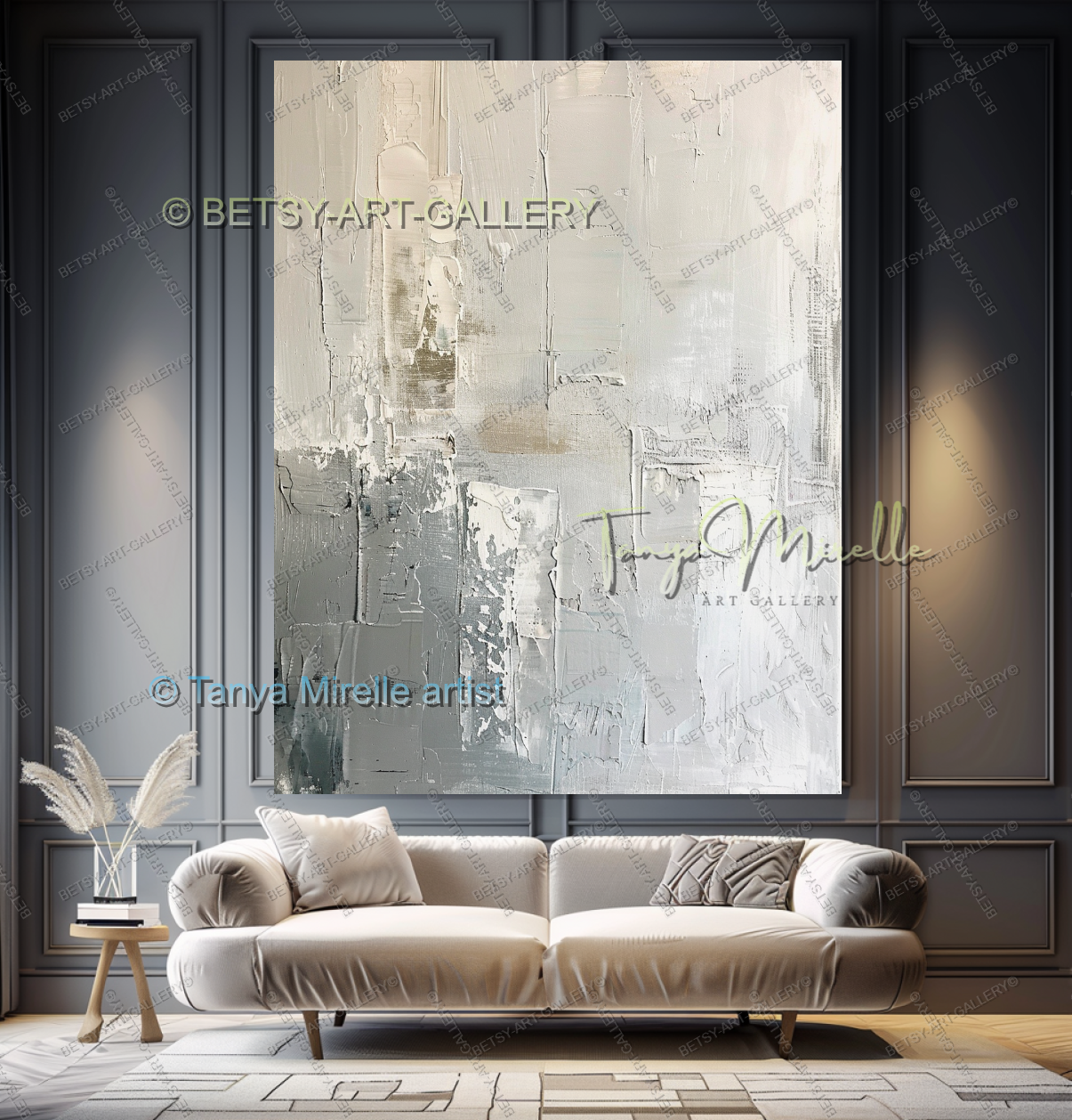 Large Modern Abstract Wall Art in Warm Gray and White