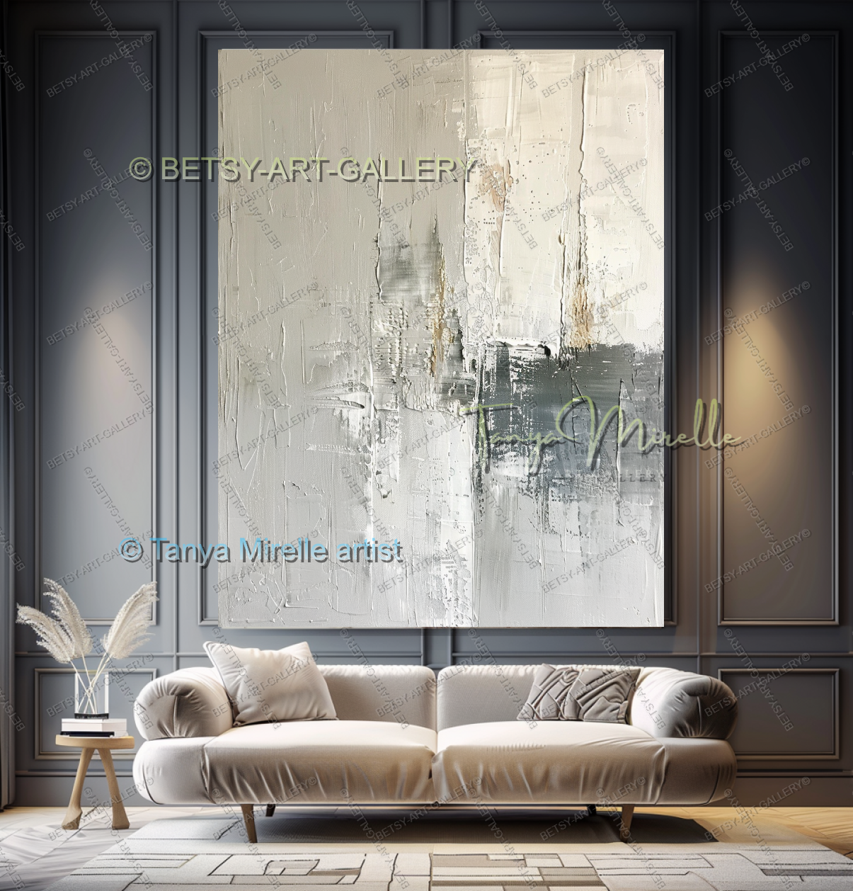 Large Modern Abstract Wall Art in Warm Gray and White