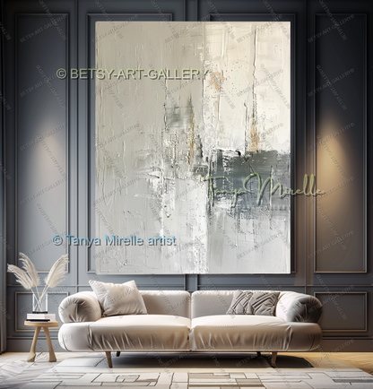 Large Modern Abstract Wall Art in Warm Gray and White
