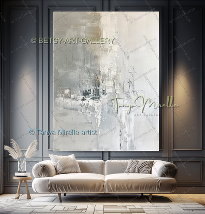 Large Modern Abstract Wall Art in Warm Gray and White