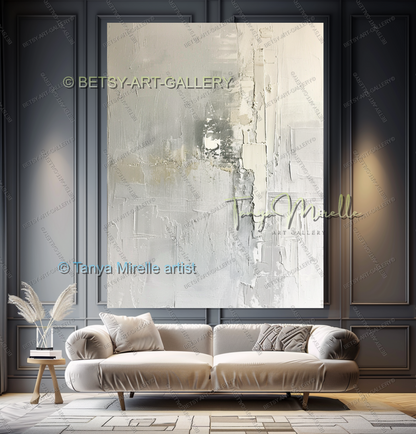 Large Modern Abstract Wall Art in Warm Gray and White