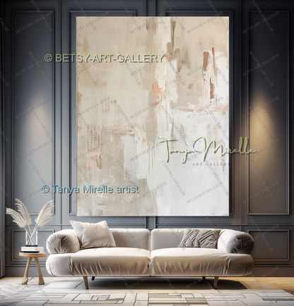 Soft White Abstract Painting – Handcrafted Canvas Wall Art, No Frame