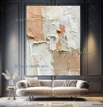 Cream & Coral Composition - Soft Neutral Abstract Painting