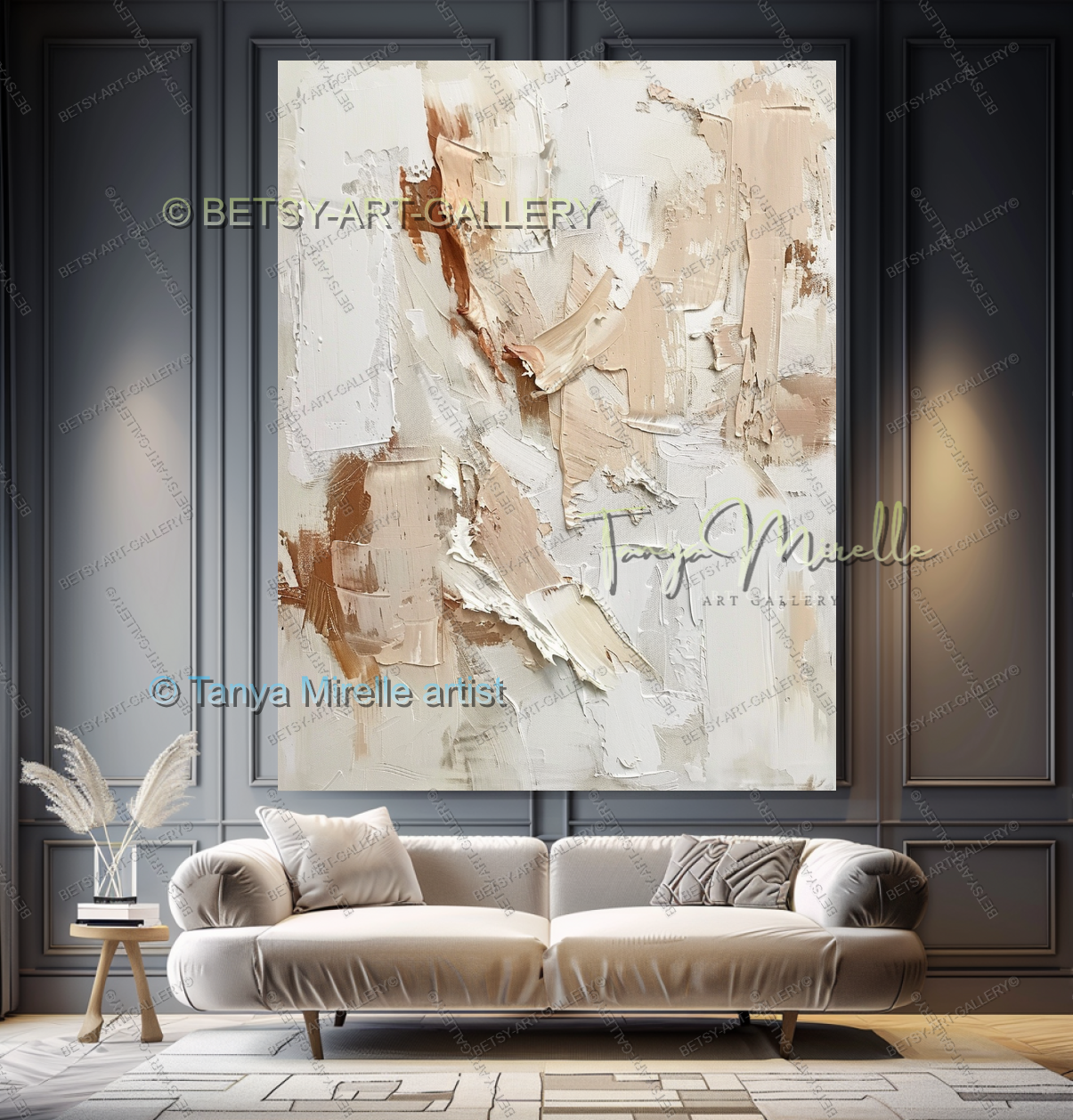 Cream & Peach Structure - Minimalist Canvas Painting for Home Decor