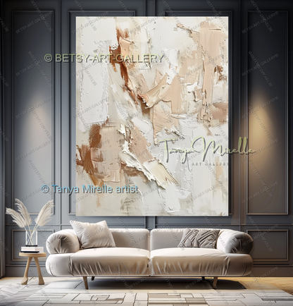 Cream & Peach Structure - Minimalist Canvas Painting for Home Decor