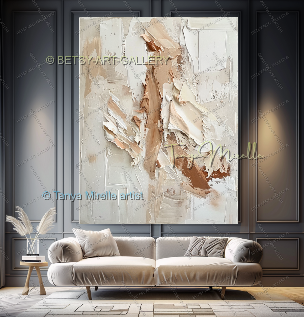 Cream & Peach Structure - Minimalist Canvas Painting for Home Decor