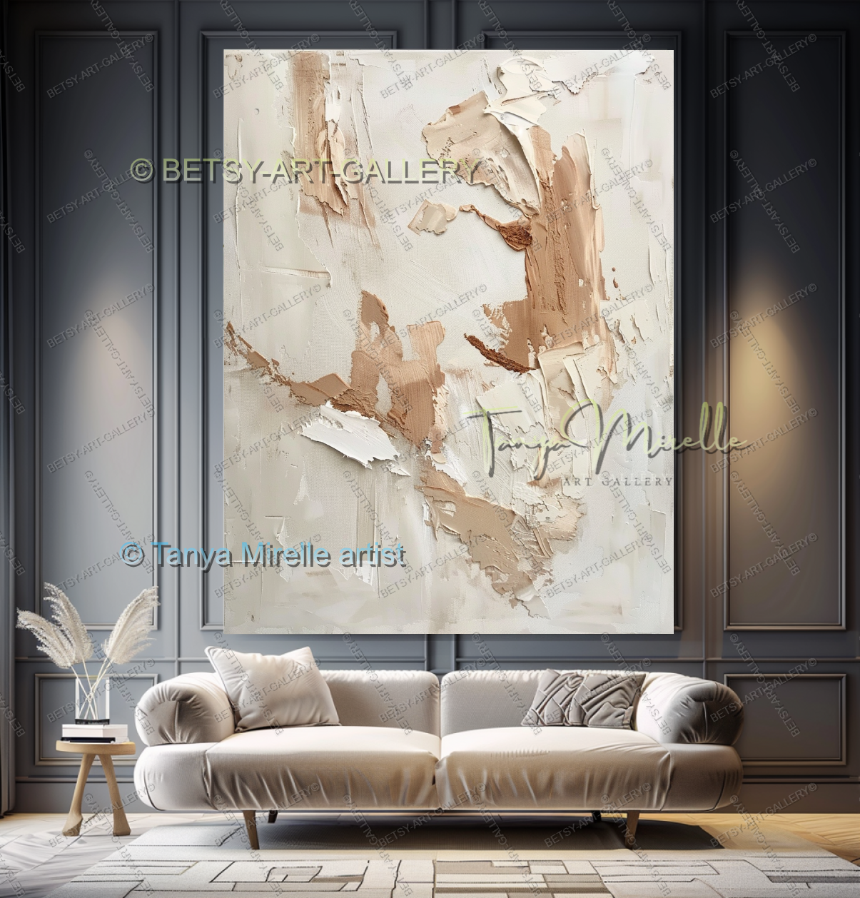 Cream & Peach Structure - Minimalist Canvas Painting for Home Decor
