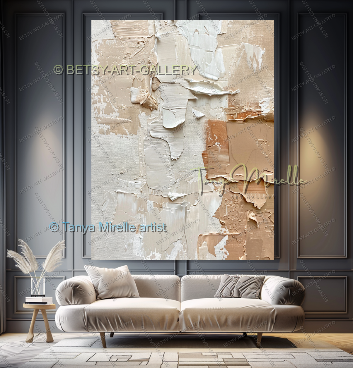 Cream & Coral Composition - Soft Neutral Abstract Painting