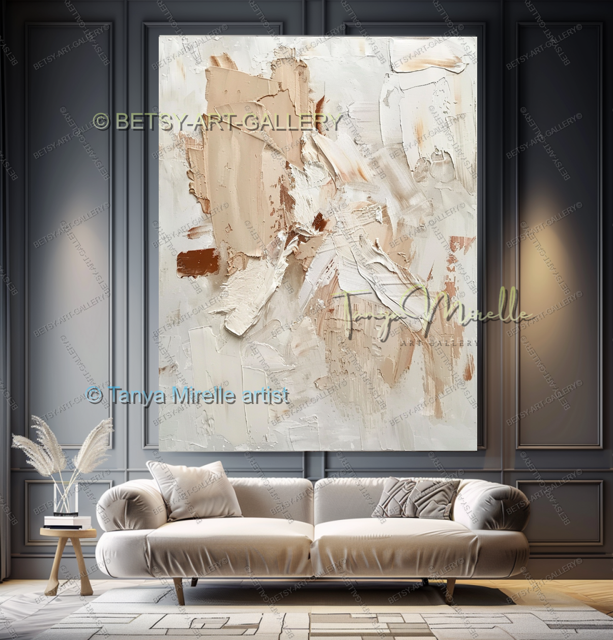 Cream & Peach Structure - Minimalist Canvas Painting for Home Decor