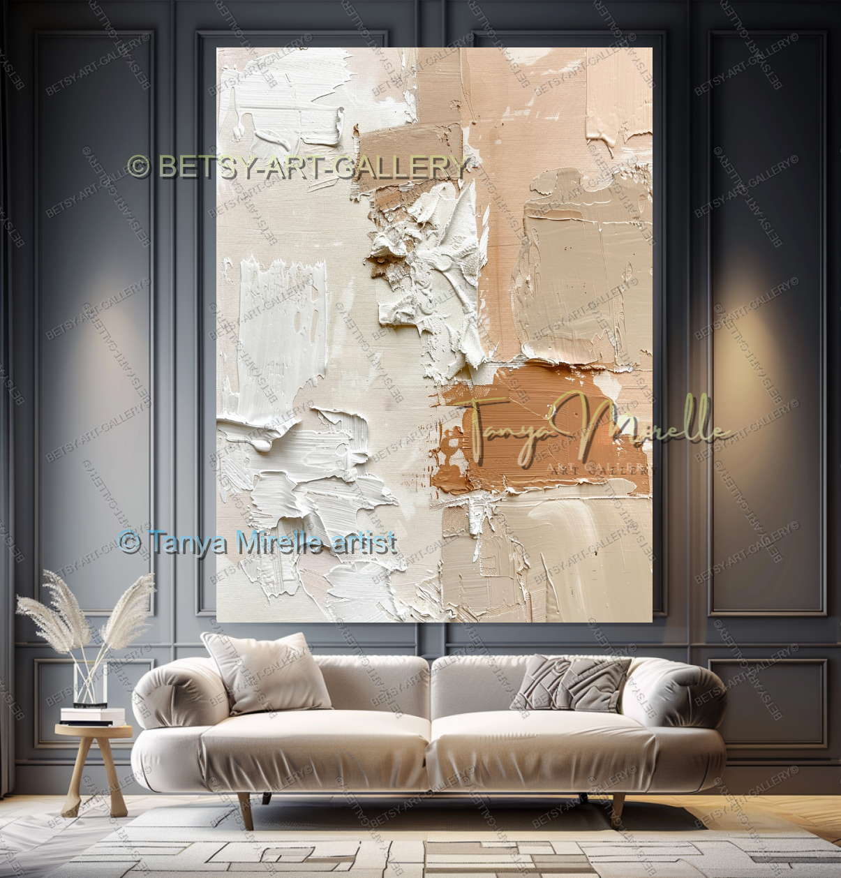 Cream & Coral Composition - Soft Neutral Abstract Painting