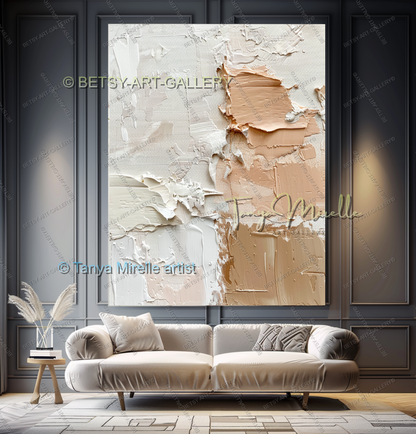Cream & Coral Composition - Soft Neutral Abstract Painting