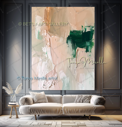 Beige Green Harmony Abstract – Modern Neutral Canvas Art for Home or Office