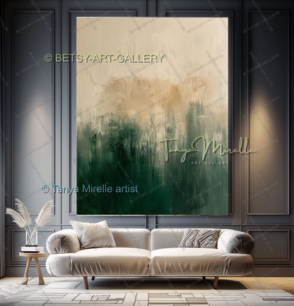 Beige Green Harmony Abstract – Modern Neutral Canvas Art for Home or Office