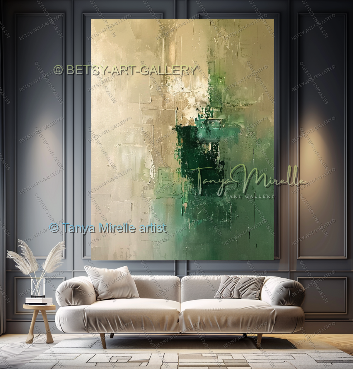 Beige Green Harmony Abstract – Modern Neutral Canvas Art for Home or Office