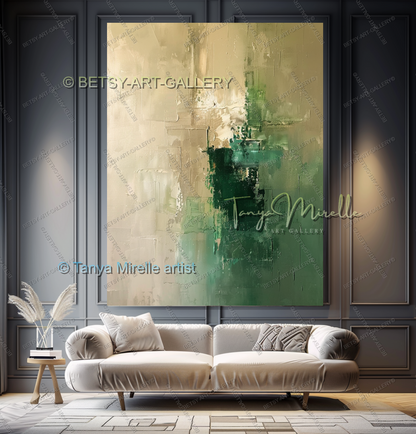 Beige Green Harmony Abstract – Modern Neutral Canvas Art for Home or Office