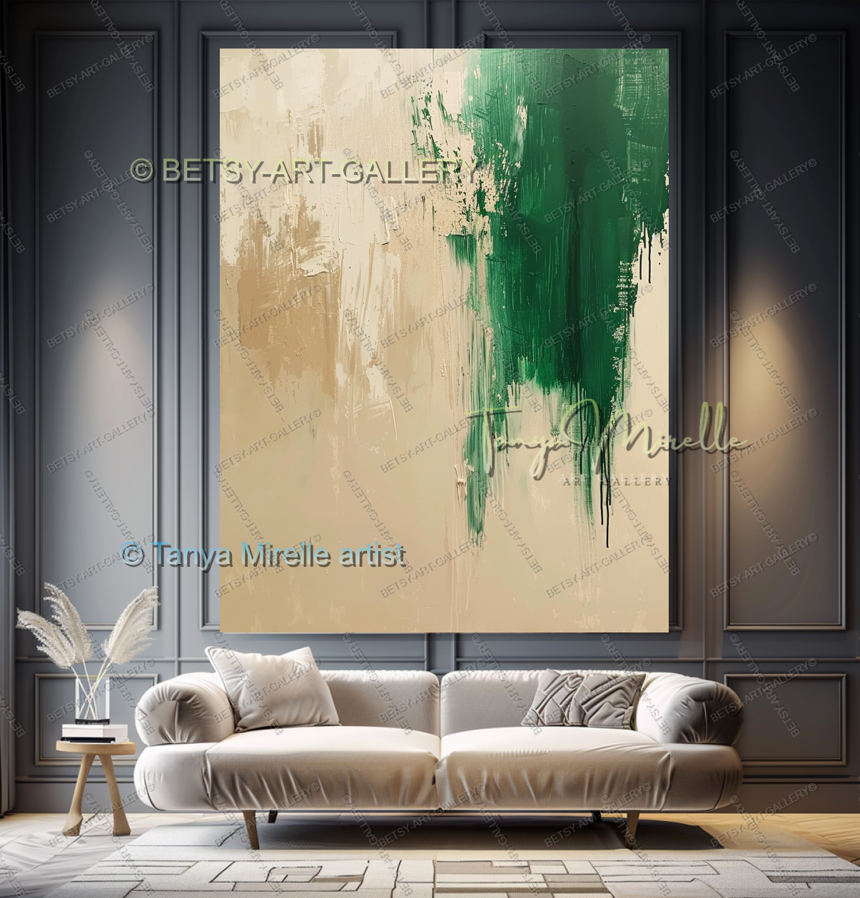 Beige Green Harmony Abstract – Modern Neutral Canvas Art for Home or Office