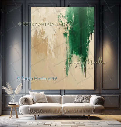 Beige Green Harmony Abstract – Modern Neutral Canvas Art for Home or Office