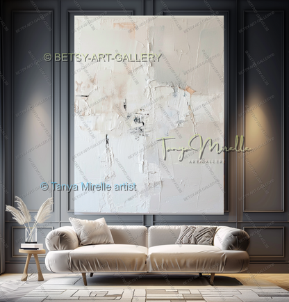 Soft White Abstract Painting – Large Textured Artwork for Contemporary Spaces