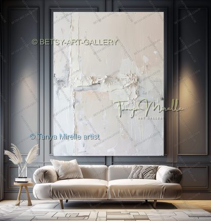 Soft White Abstract Painting – Large Textured Artwork for Contemporary Spaces