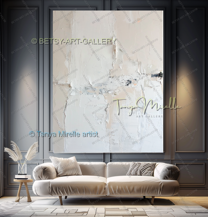 Soft White Abstract Painting – Large Textured Artwork for Contemporary Spaces
