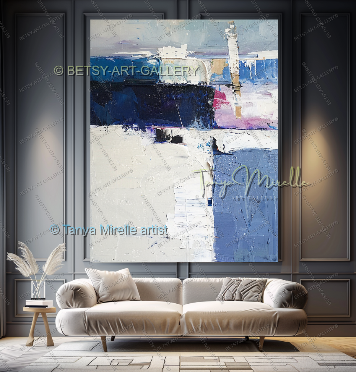 Modern Plum Accent Abstract Wall Art – Large Neutral Canvas Wall Art, No Frame
