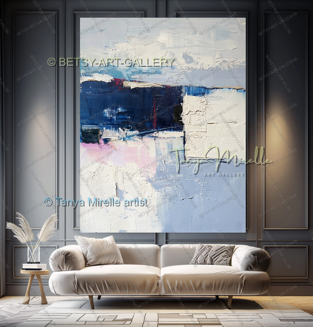 Modern Plum Accent Abstract Wall Art – Large Neutral Canvas Wall Art, No Frame