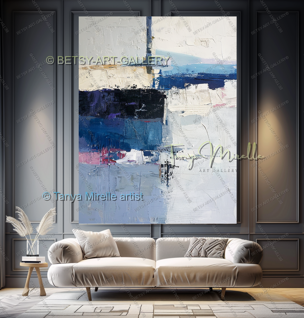 Modern Plum Accent Abstract Wall Art – Large Neutral Canvas Wall Art, No Frame