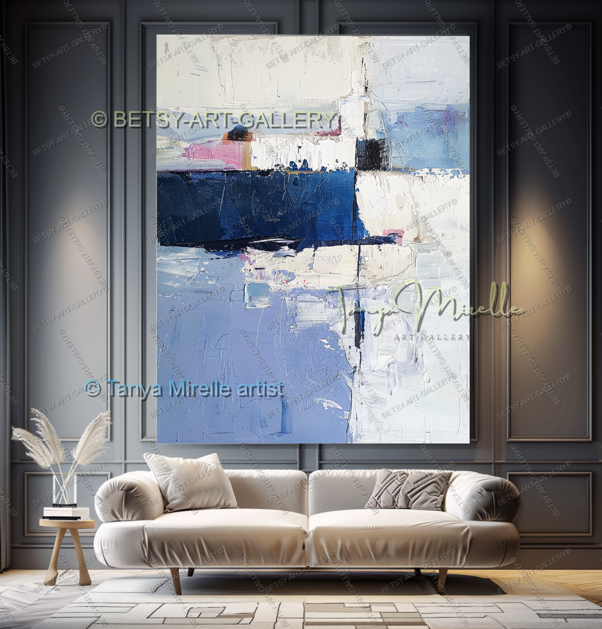 Modern Plum Accent Abstract Wall Art – Large Neutral Canvas Wall Art, No Frame