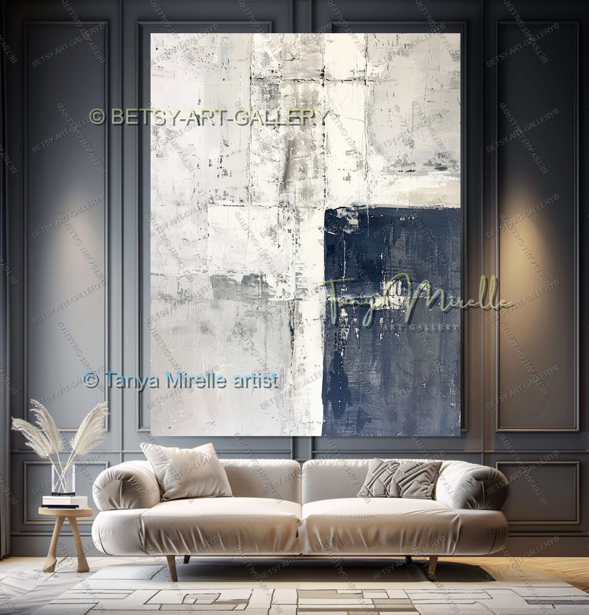 Indigo Statement Piece - Large Hand-Painted Abstract Wall Art