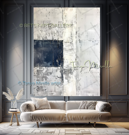 Indigo Statement Piece - Large Hand-Painted Abstract Wall Art