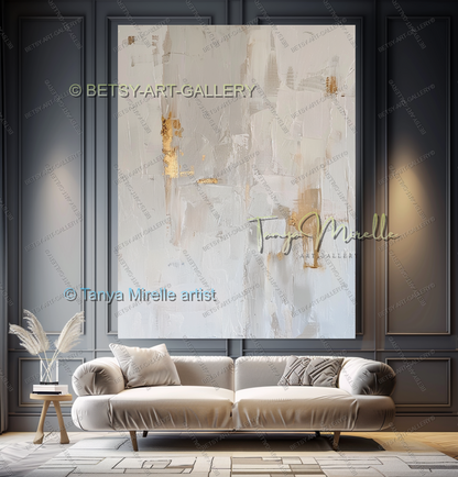 Gold Accent Wall Art - Large Abstract Textured Painting for Home Office