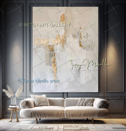 Gold Accent Wall Art - Large Abstract Textured Painting for Home Office