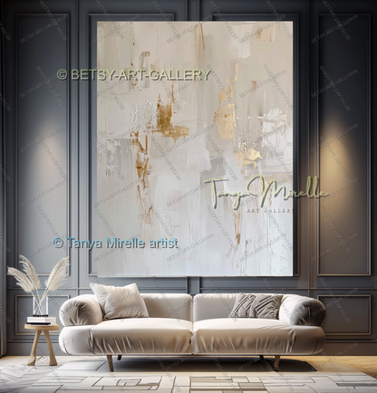 Gold Accent Wall Art - Large Abstract Textured Painting for Home Office