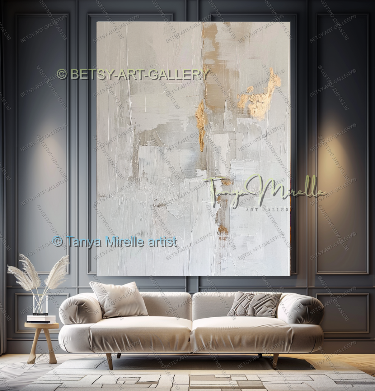 Gold Accent Wall Art - Large Abstract Textured Painting for Home Office