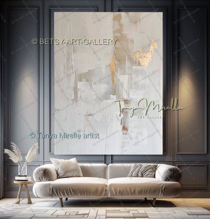 Gold Accent Wall Art - Large Abstract Textured Painting for Home Office