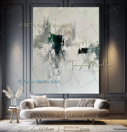 Serene Neutral Painting - Large Green Ivory Harmony Abstract Wall Art