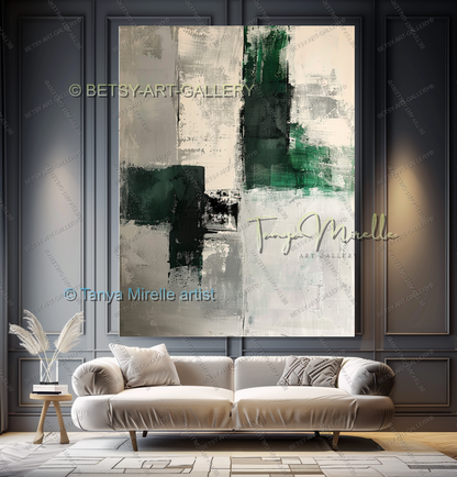 Serene Neutral Painting - Large Green Ivory Harmony Abstract Wall Art