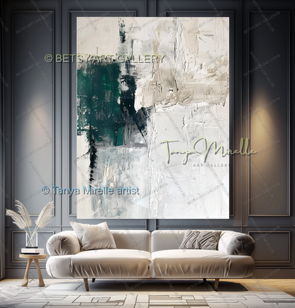 Serene Neutral Painting - Large Green Ivory Harmony Abstract Wall Art