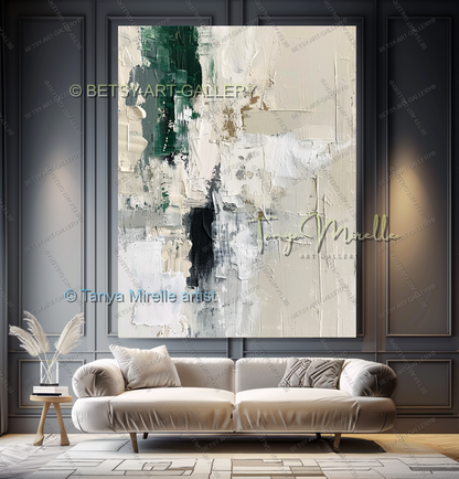 Serene Neutral Painting - Large Green Ivory Harmony Abstract Wall Art