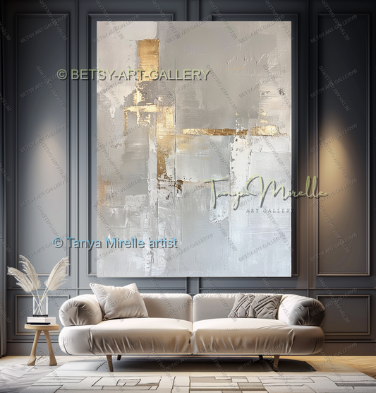 Architectural Gold Layers – Large Impasto Canvas Art for Modern Interiors