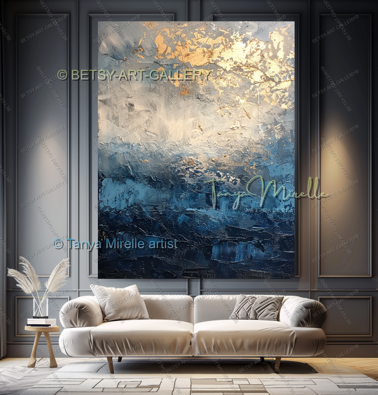 Deep Blue Structure – Modern Industrial Canvas, No Frame