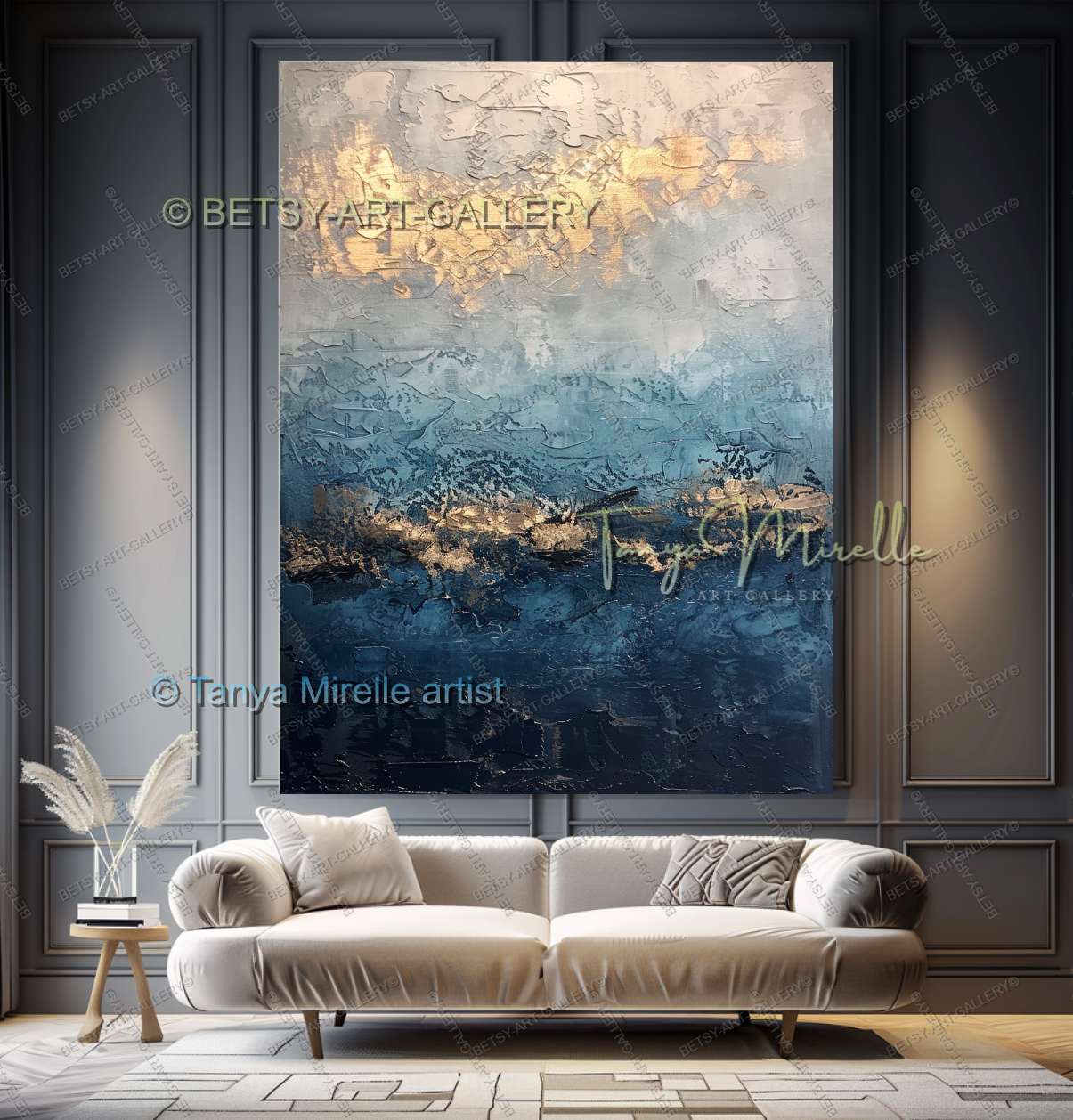 Deep Blue Structure – Modern Industrial Canvas, No Frame