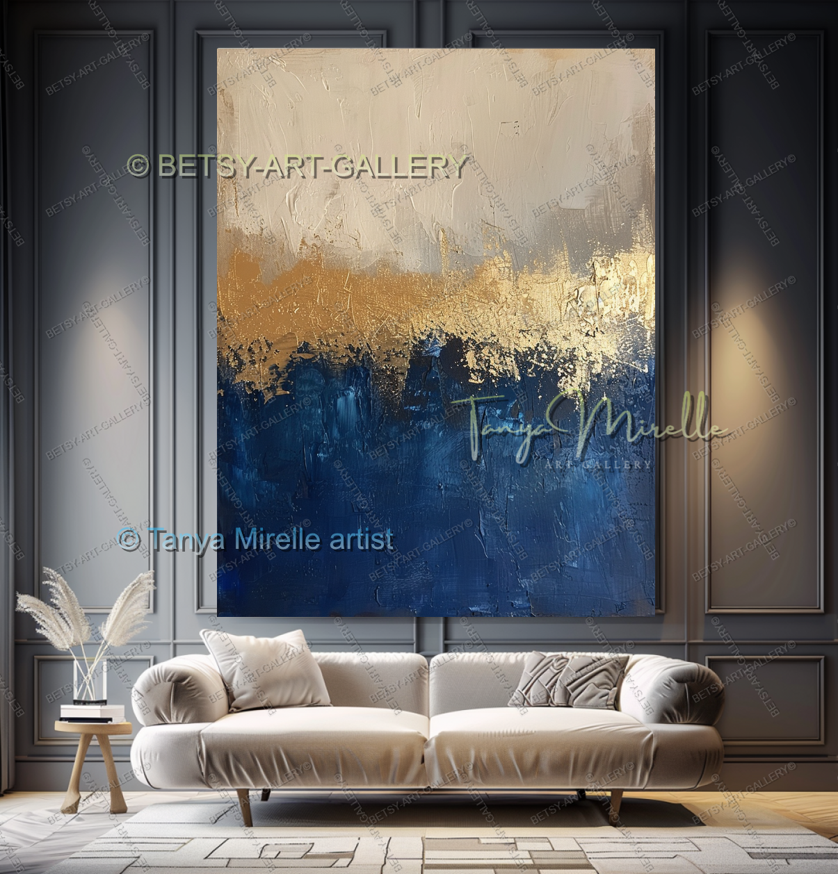 Deep Blue Structure – Modern Industrial Canvas, No Frame