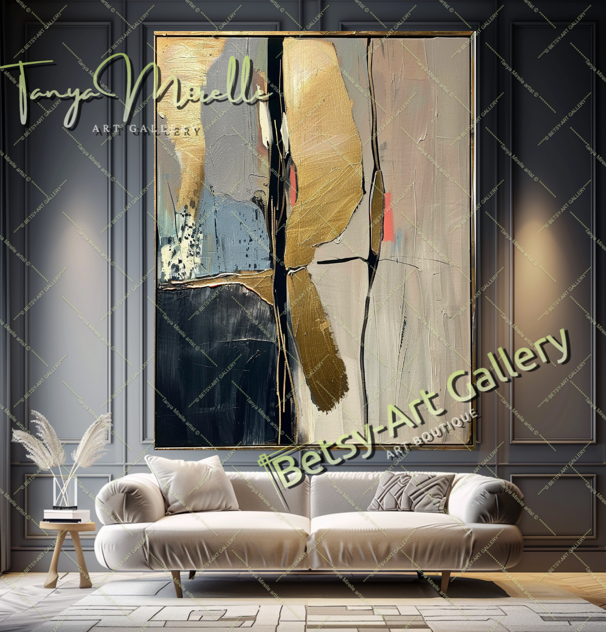 Modern Gold Art Statement Piece, Textured Oil Painting #195